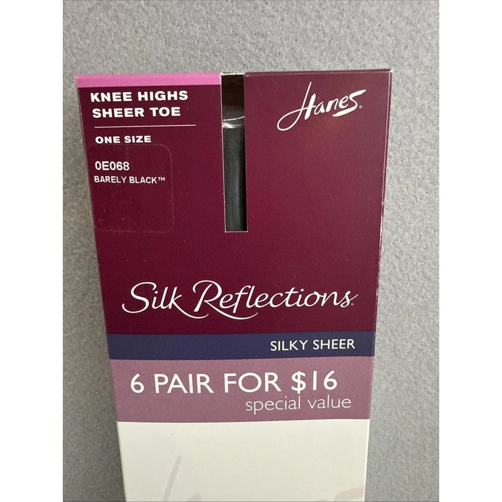 hanes silk reflections knee highs 6 Pack 0E068 Barely Black P23
